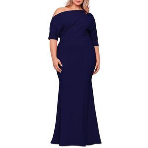B&A by Betsy and Adam Womens Navy Maxi Formal Evening Dress Gown Plus NWT